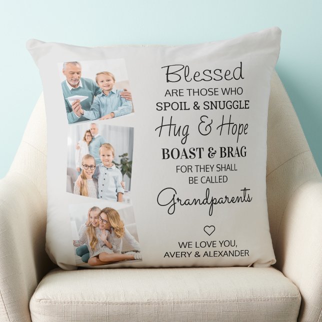 Modern Grandparents Poem 3 Photo Silver Grey Cushion (Creator Uploaded)