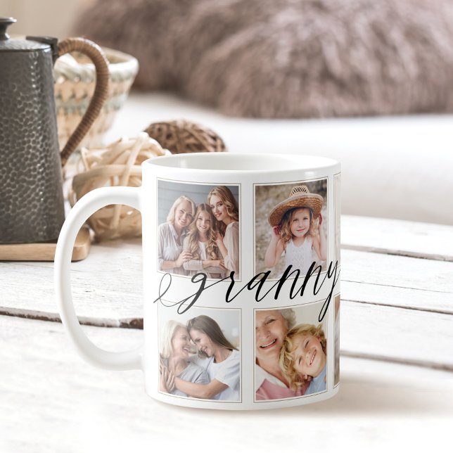 Modern Granny Script | Grandchildren Photo Collage Coffee Mug (Creator Uploaded)