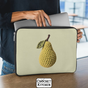 Modern Granny Yellow Green Crochet Pear Fruit Laptop Sleeve
