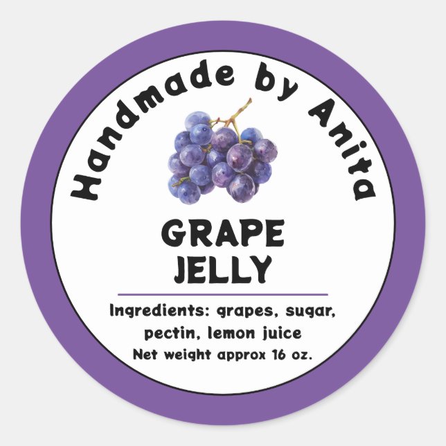 Modern Grape Jam  or Jelly Canning Jar Label  (Front)