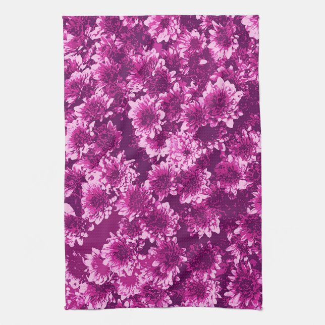 Modern Graphic Dahlia Pattern, Amethyst Purple Tea Towel (Vertical)