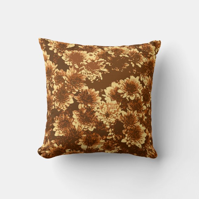 Modern Graphic Dahlia Pattern,Brown and Gold Cushion (Front)