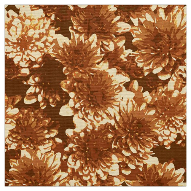 Modern Graphic Dahlia Pattern, Brown and Gold Fabric (Swatch)