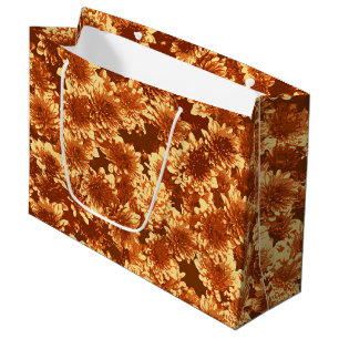 Modern Graphic Dahlia Pattern, Brown and Gold Large Gift Bag