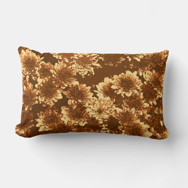 Modern Graphic Dahlia Pattern,Brown and Gold Lumbar Cushion (Front)