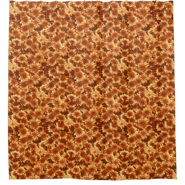 Modern Graphic Dahlia Pattern, Brown and Gold Shower Curtain (Front)