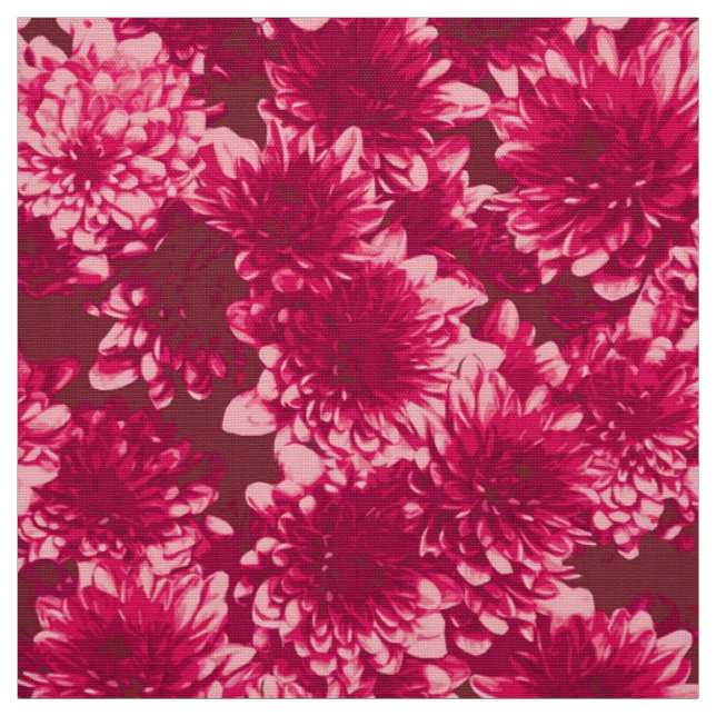 Modern Graphic Dahlia Pattern, Burgundy and Pink Fabric (Swatch)