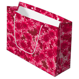 Modern Graphic Dahlia Pattern, Burgundy and Pink Large Gift Bag