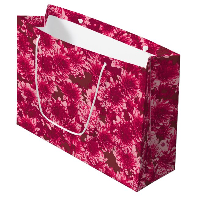 Modern Graphic Dahlia Pattern, Burgundy and Pink Large Gift Bag (Front Angled)