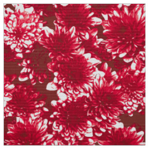 Modern Graphic Dahlia Pattern, Dark Red and White Fabric