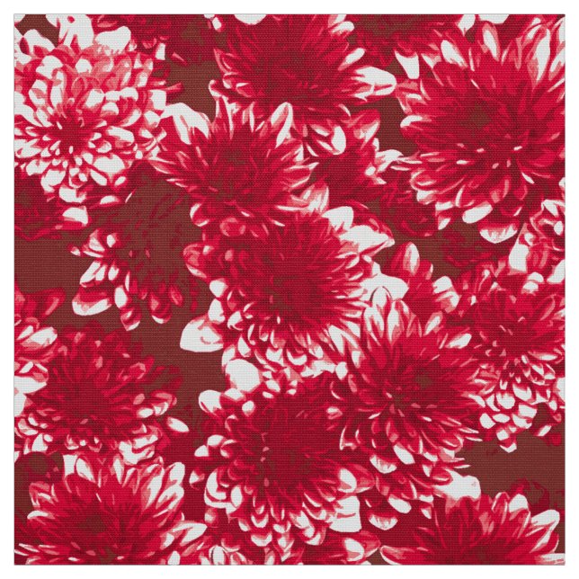 Modern Graphic Dahlia Pattern, Dark Red and White Fabric (Swatch)