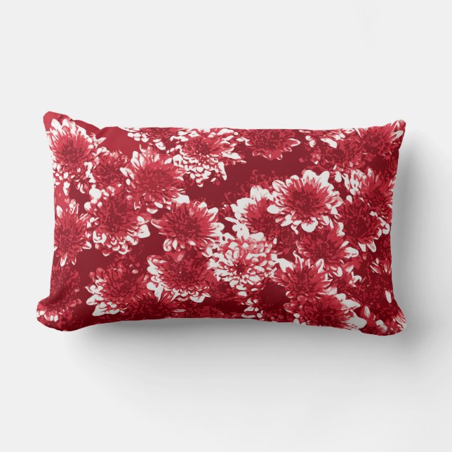 Modern Graphic Dahlia Pattern, Dark Red and White Lumbar Cushion (Front)