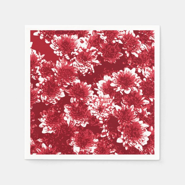 Modern Graphic Dahlia Pattern, Dark Red and White Napkin (Front)