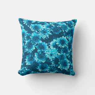 Modern Graphic Dahlia Pattern, Indigo Blue Cushion