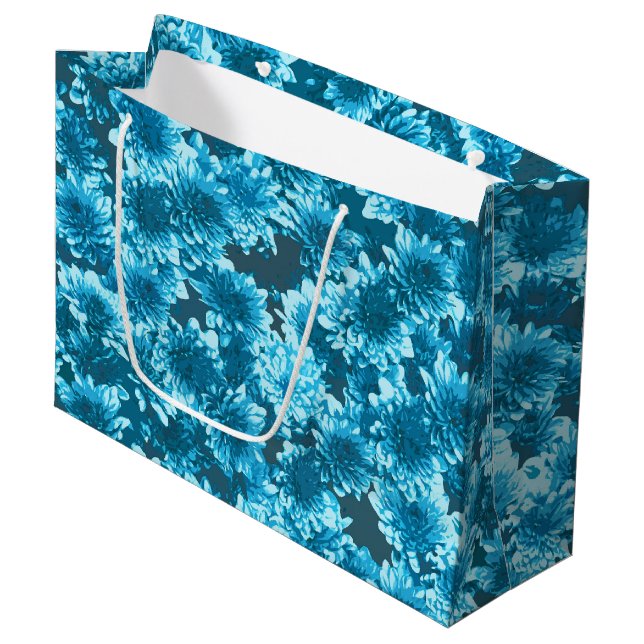 Modern Graphic Dahlia Pattern, Indigo Blue Large Gift Bag (Front Angled)