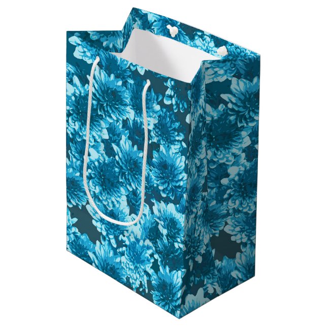 Modern Graphic Dahlia Pattern, Indigo Blue Medium Gift Bag (Front Angled)