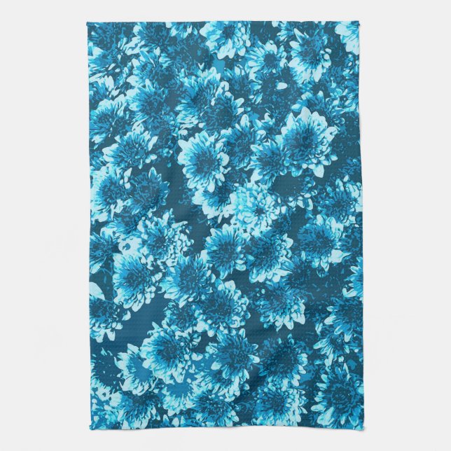 Modern Graphic Dahlia Pattern, Indigo Blue Tea Towel (Vertical)