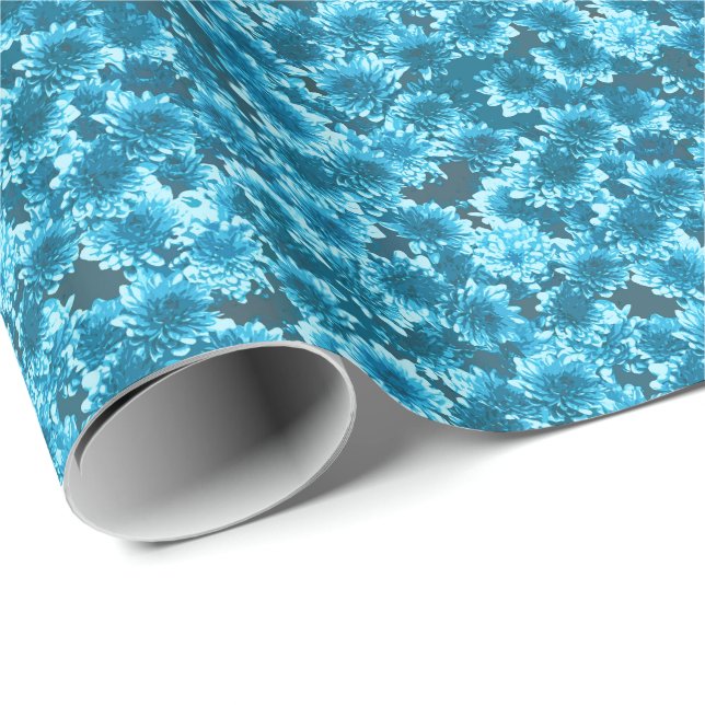 Modern Graphic Dahlia Pattern, Indigo Blue Wrapping Paper (Roll Corner)