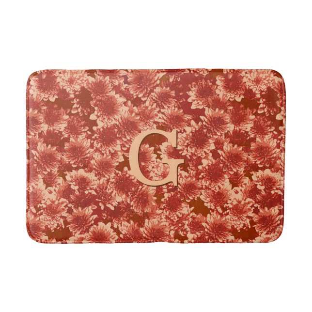 Modern Graphic Dahlia Pattern, Mandarin Orange Bath Mat (Front)