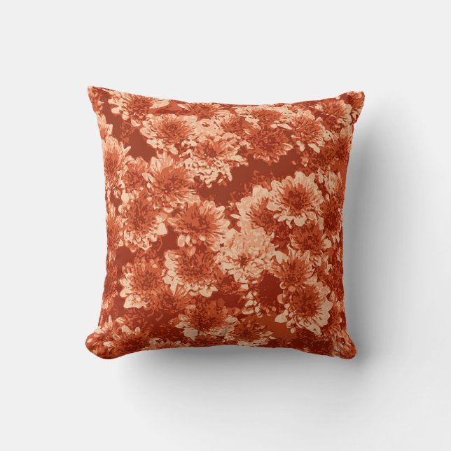 Modern Graphic Dahlia Pattern, Mandarin Orange Cushion (Front)