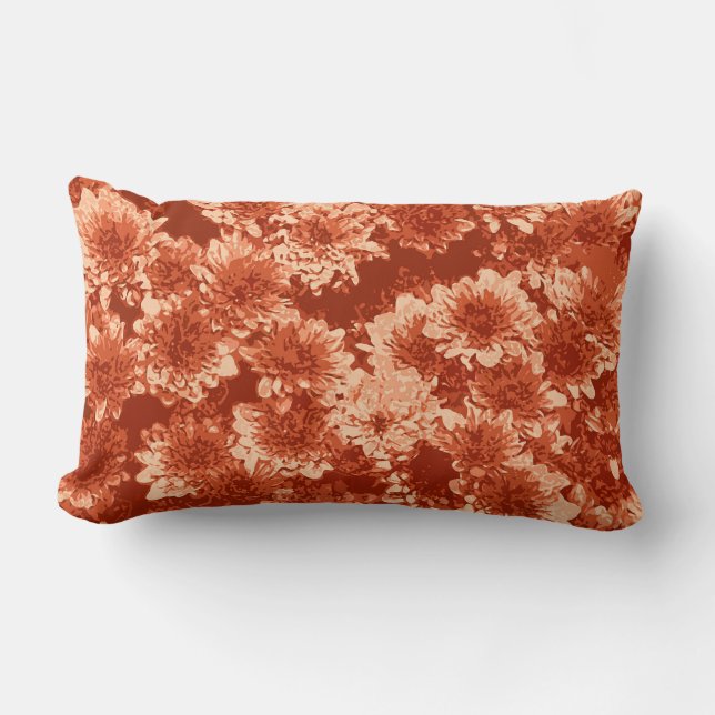 Modern Graphic Dahlia Pattern, Mandarin Orange Lumbar Cushion (Front)