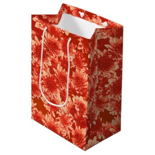 Modern Graphic Dahlia Pattern, Mandarin Orange Medium Gift Bag