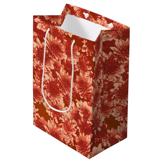 Modern Graphic Dahlia Pattern, Mandarin Orange Medium Gift Bag (Front Angled)