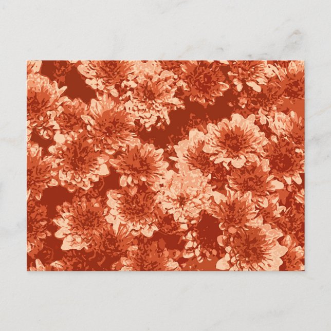Modern Graphic Dahlia Pattern, Mandarin Orange Postcard (Front)