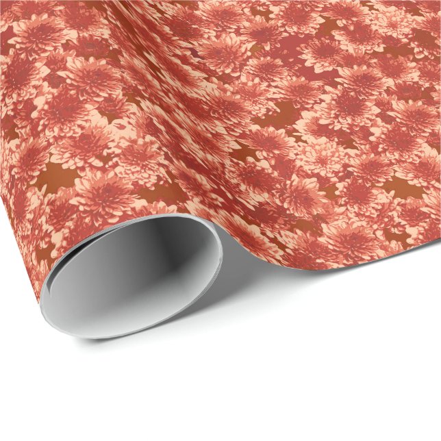 Modern Graphic Dahlia Pattern, Mandarin Orange Wrapping Paper (Roll Corner)