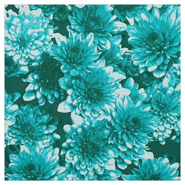 Modern Graphic Dahlia Pattern, Teal and Aqua Fabric (Swatch)