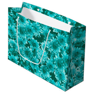 Modern Graphic Dahlia Pattern, Teal and Aqua Large Gift Bag