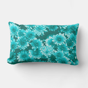 Modern Graphic Dahlia Pattern, Teal and Aqua Lumbar Cushion