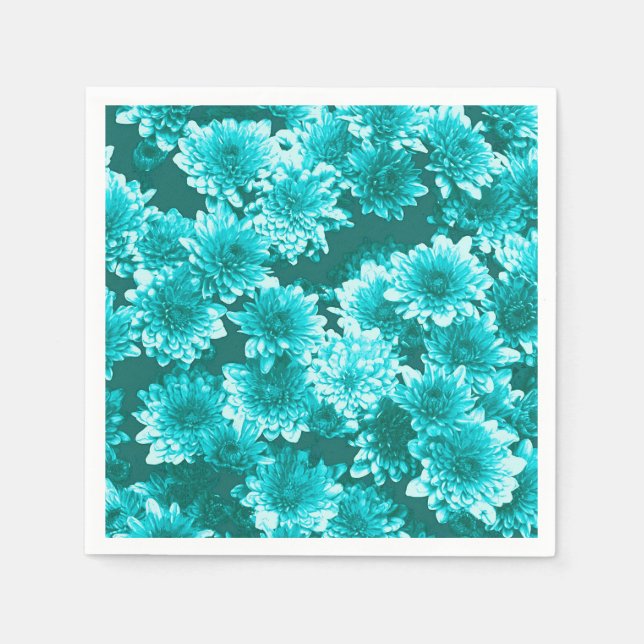 Modern Graphic Dahlia Pattern, Teal and Aqua Napkin (Front)