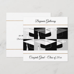 Modern Graphic Graduation Cap Black & White Flat  Card