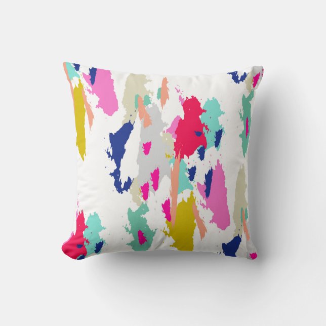 Modern Graphic Green Blue Pink Throw Pillow (Front)