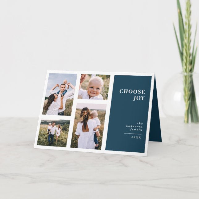Modern, graphic minimal christmas multi photo card (Front)
