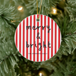 Modern graphic minimal Christmas red and white Ceramic Tree Decoration