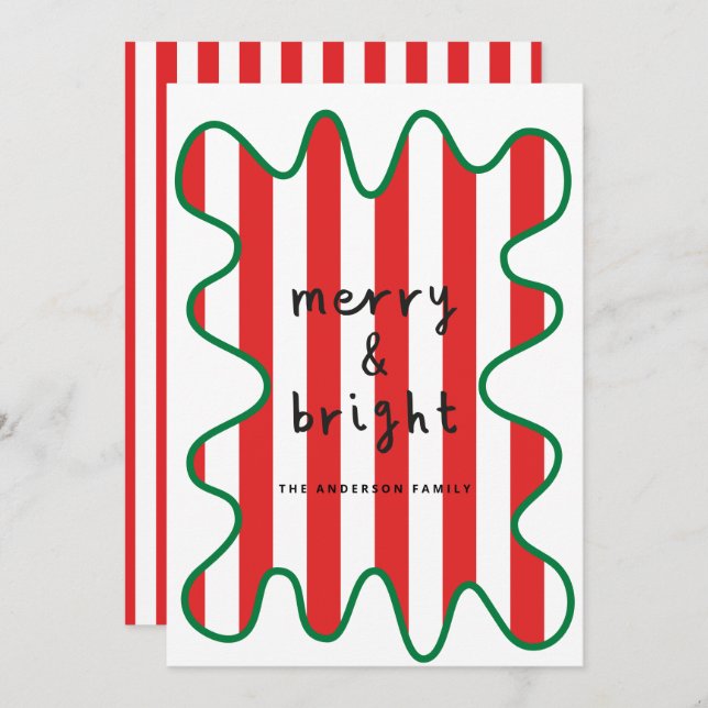 Modern graphic minimal Christmas red and white Holiday Card (Front/Back)