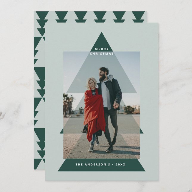 Modern graphic minimal Christmas tree photo Holiday Card (Front/Back)