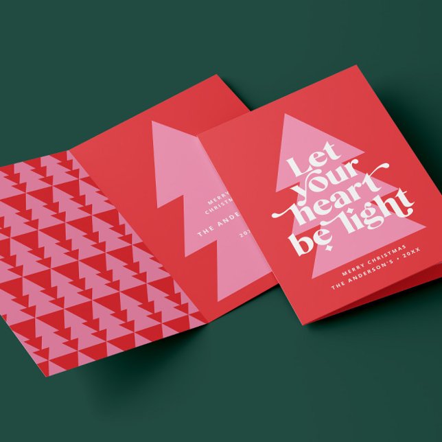 Modern graphic minimal Christmas tree red pink Holiday Card (Creator Uploaded)