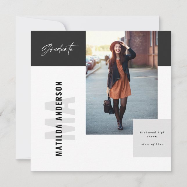 Modern graphic multi photo graduation party invite (Front)