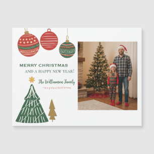 Modern Graphic Ornaments Magnetic Christmas Photo 