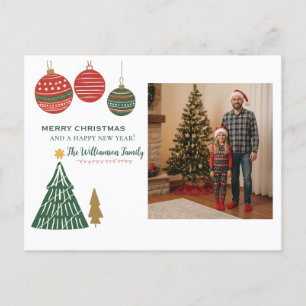 Modern Graphic Ornaments Pre-addressed Photo Holiday Postcard