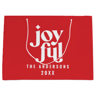 Modern graphic red typography christmas holiday large gift bag