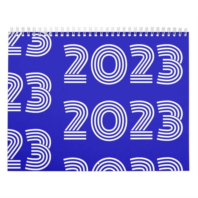 Modern Graphic Typography Blue White Calendar (Cover)