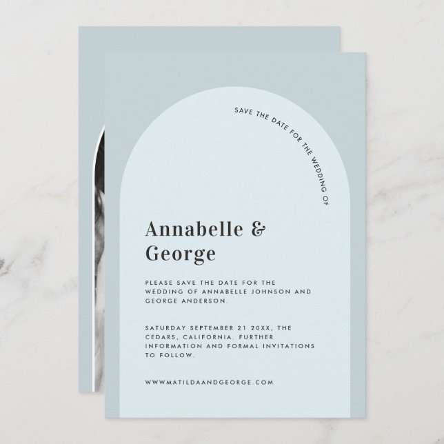 Modern graphic typography photo wedding save the date (Front/Back)