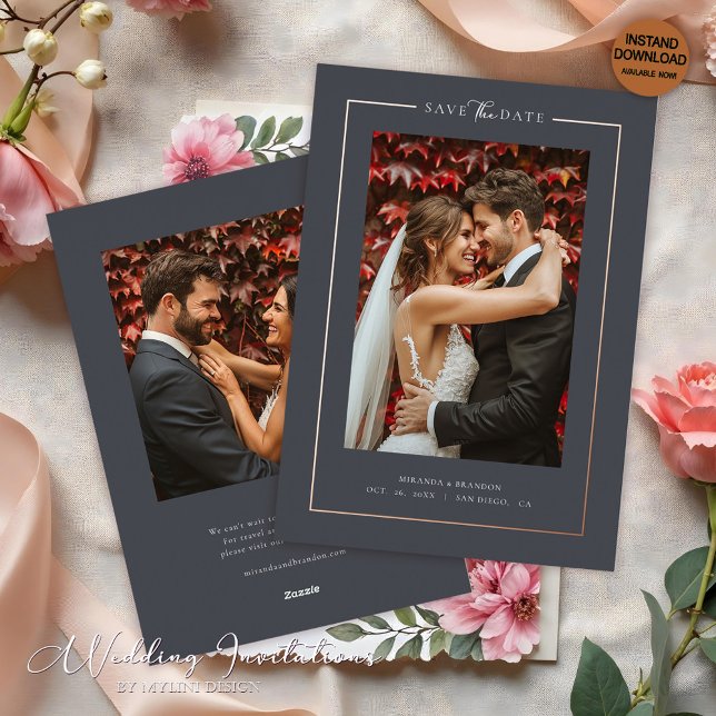 Modern Graphit Elegant Photo Wedding Save the Date (Creator Uploaded)
