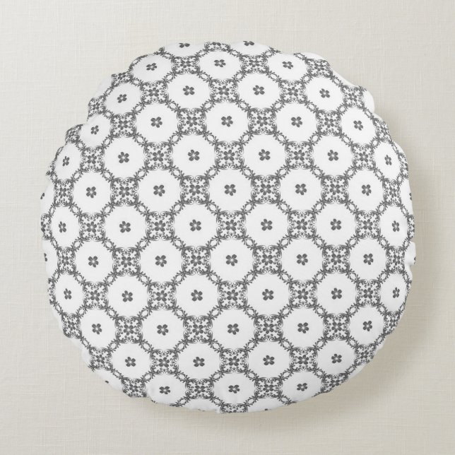 Modern Graphite Damask Pattern Round Pillow (Front)