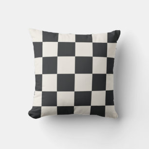 Modern Graphite Warm White Checkered Cushion