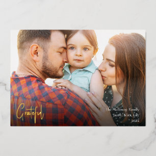 Modern Grateful Christmas Script Full Photo Gold
